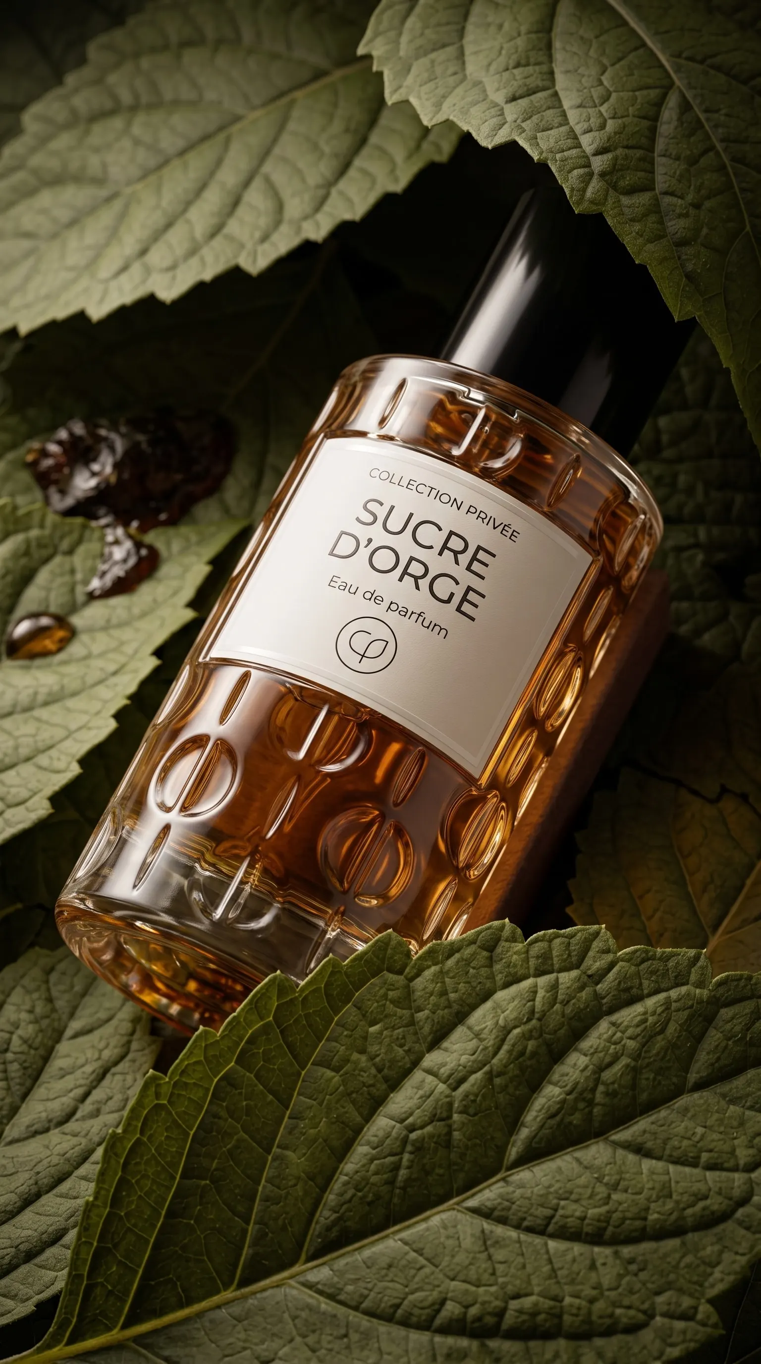 Sucre d’Orge framed by dark leaves